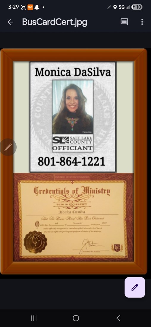 Monica DaSilva, Utah online marriage officiant